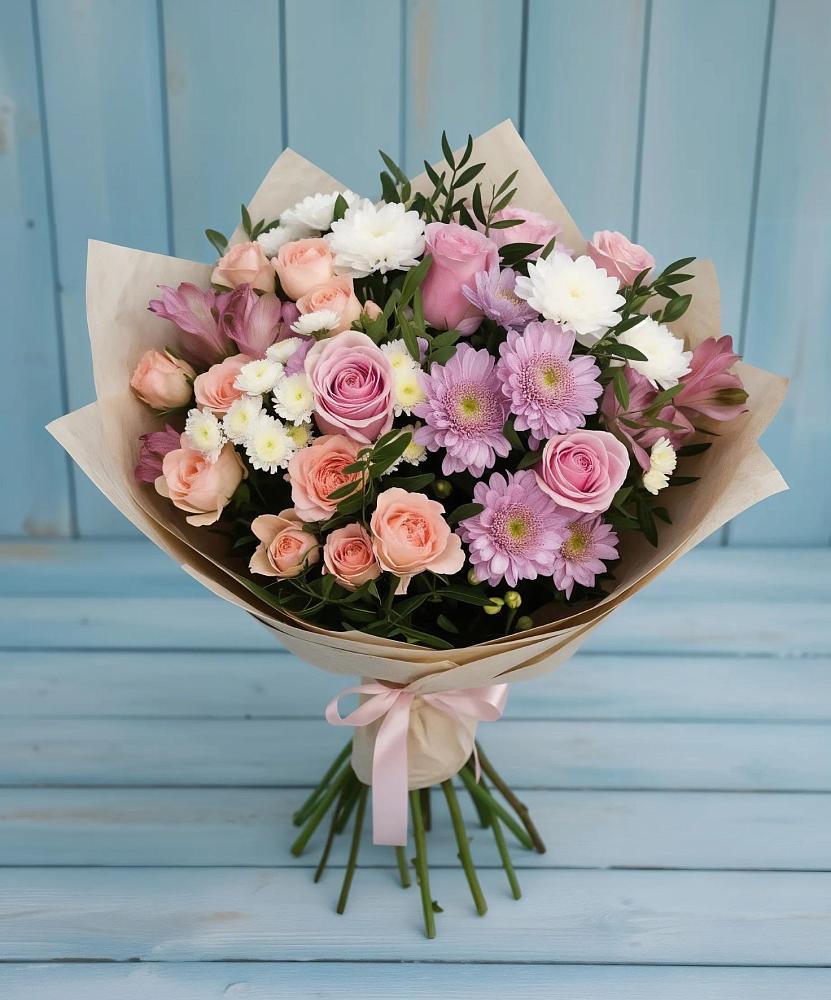 Букет цветов из: Хризантемы, Розы и Альстромерии в Тугулуке