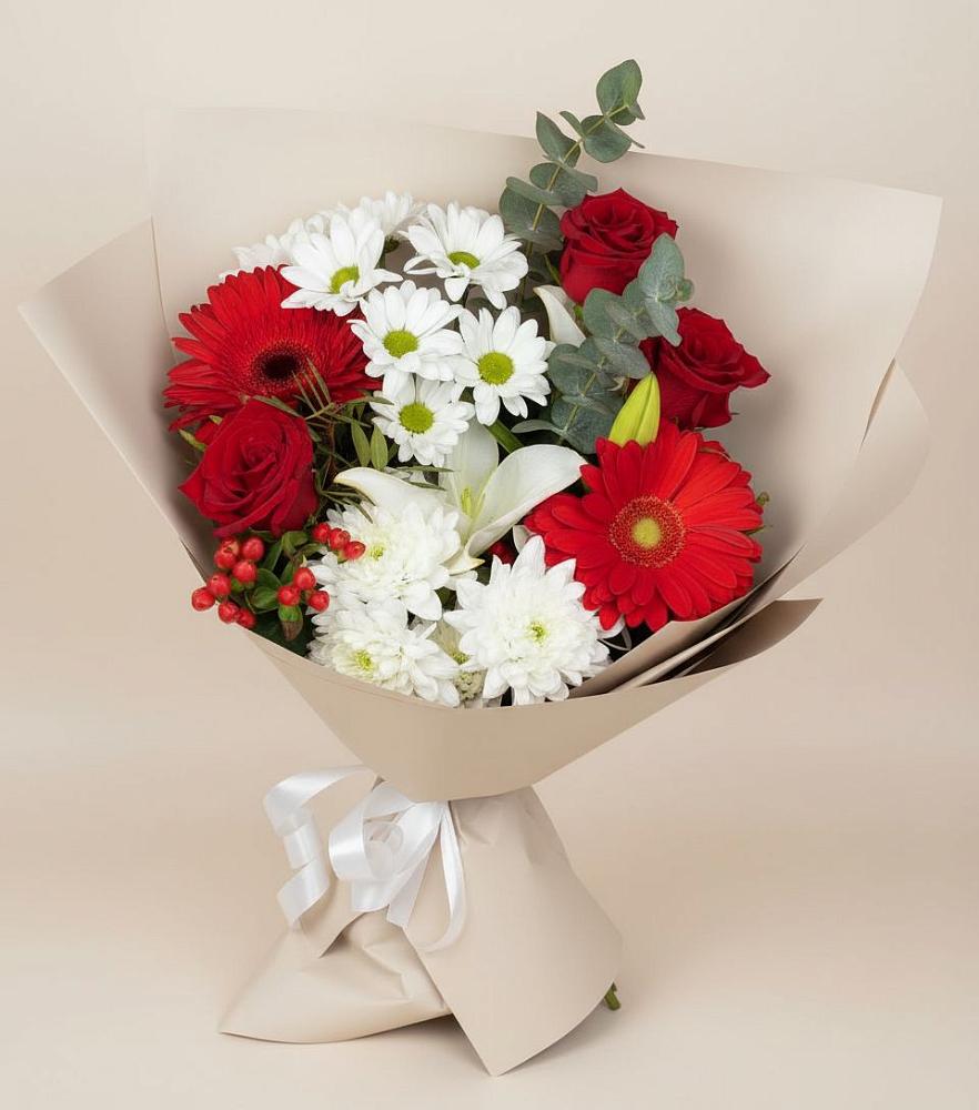 Букет цветов из: Розы, Хризантемы, Герберы и Лилии в Тугулуке