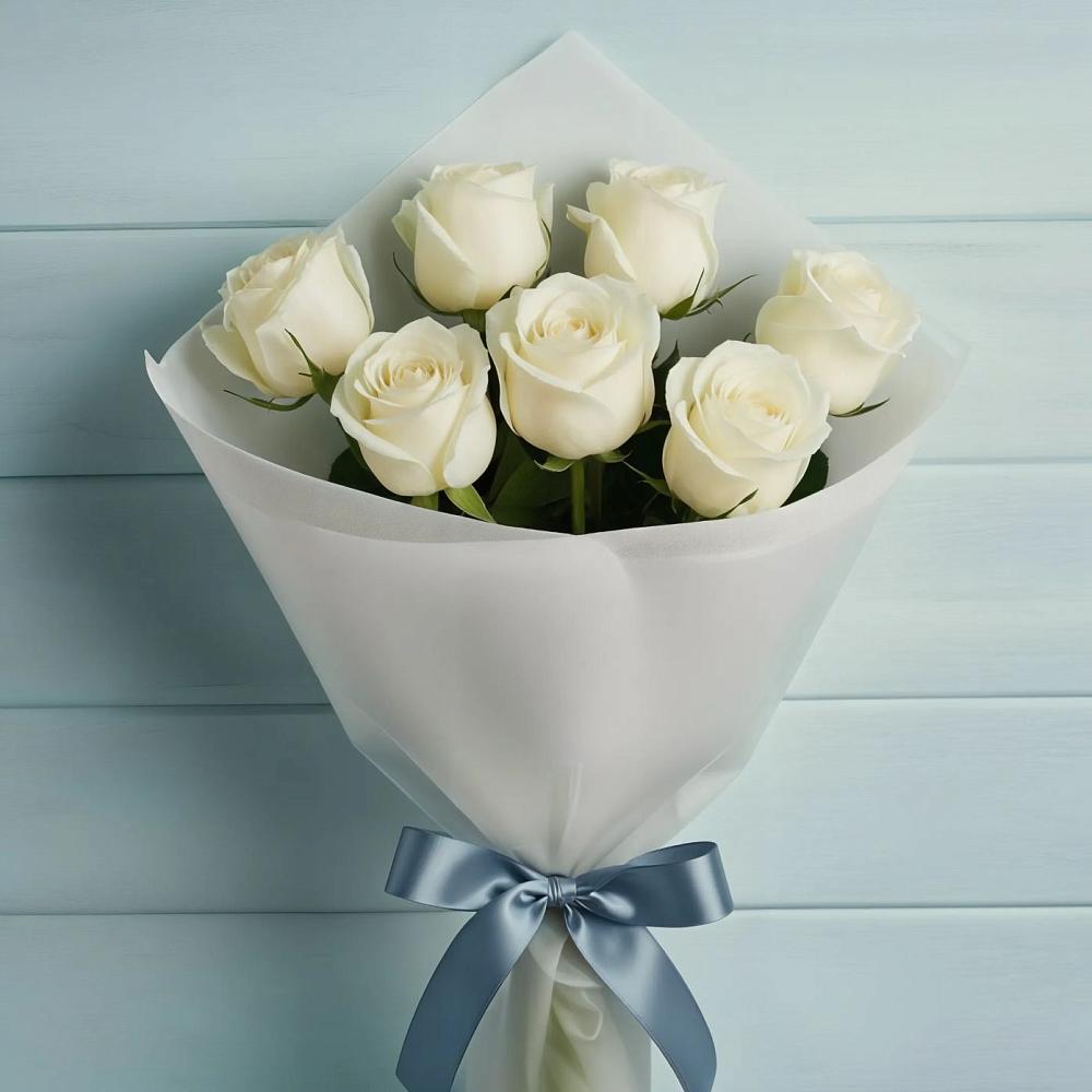 Букет 7 Белых роз Эдлесс Лав в Тугулуке