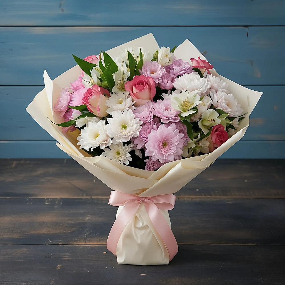 Букет цветов из: Хризантемы, Альстромерии и Розы в Тугулуке